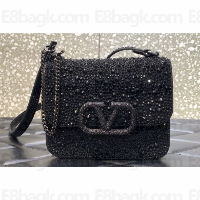 Valentino VSLING Shoulder Small Bag Black WITH SPARKLING EMBROIDERY 2023