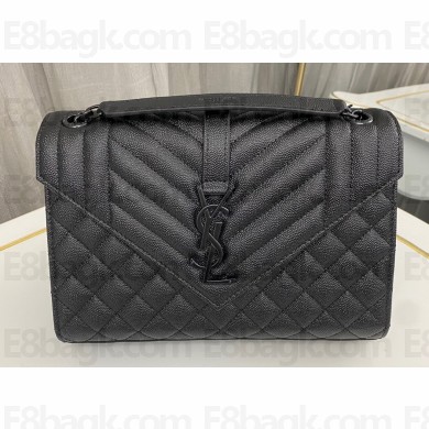 Saint Laurent medium envelope Bag in quilted grain de poudre embossed leather 600185 Black