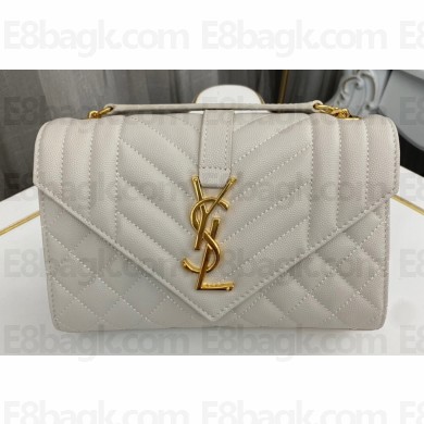 Saint Laurent small envelope Bag in quilted grain de poudre embossed leather 600195 White