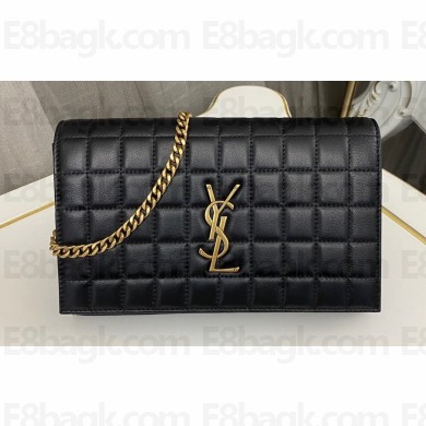 Saint Laurent cassandre matelassé carré chain wallet in lambskin 743346 Black/Gold