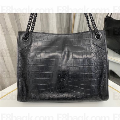 Saint Laurent Niki Shopping Bag in Vintage Leather 577999 crocodile-embossed leather Black