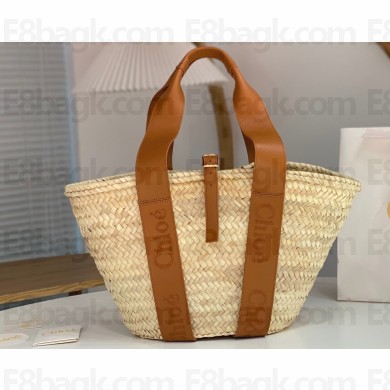 Chloe Sense medium basket bag in raffia Brown