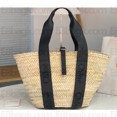 Chloe Sense medium basket bag in raffia Black