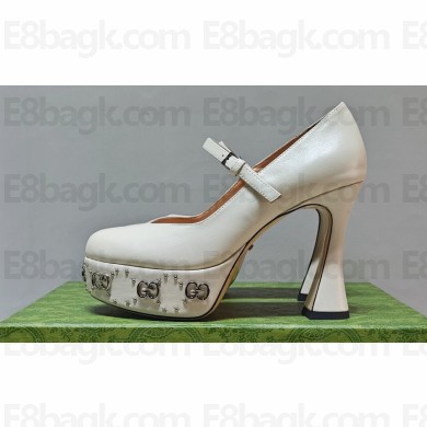Gucci Heel 14cm platform 4cm pumps with GG studs 740602 White 2023