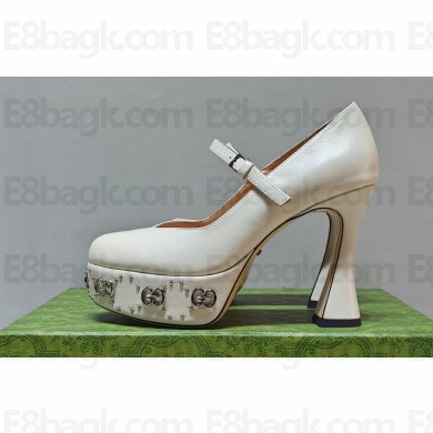 Gucci Heel 14cm platform 4cm pumps with GG studs 740602 Creamy 2023