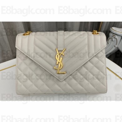 Saint Laurent medium envelope Bag in quilted grain de poudre embossed leather 600185 White