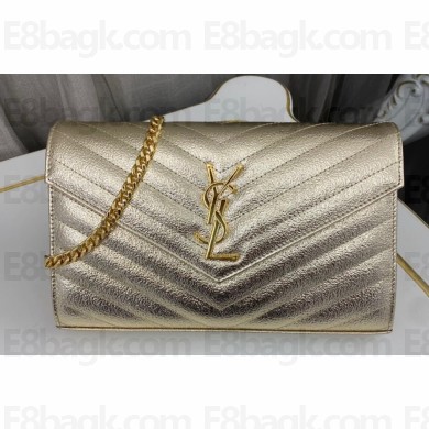 Saint Laurent cassandre matelassé chain wallet in grain de poudre embossed leather 377828 Gold