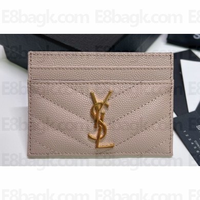 Saint Laurent Cassandre Matelassé Card Case In Grain De Poudre Embossed Leather 423291 Pink/Gold