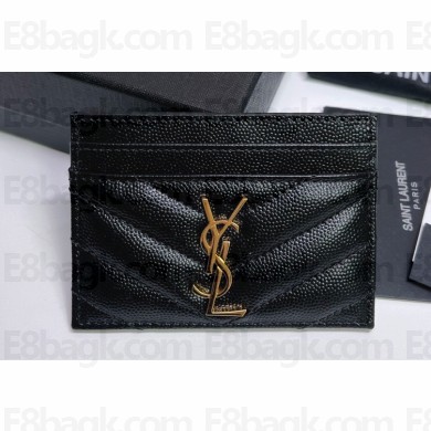 Saint Laurent Cassandre Matelassé Card Case In Grain De Poudre Embossed Leather 423291 Black/Gold