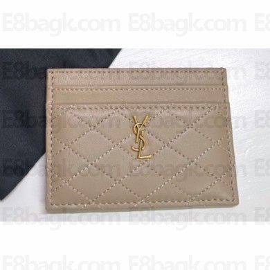 Saint Laurent Gaby Card Case In Quilted Lambskin 703219 Beige