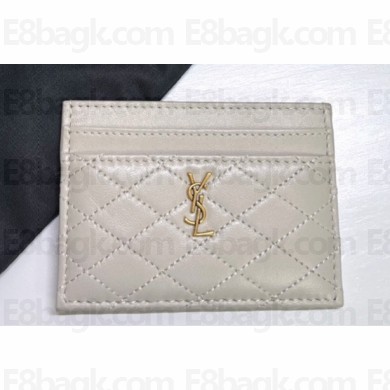 Saint Laurent Gaby Card Case In Quilted Lambskin 703219 Vintage White