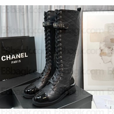 Chanel Lambskin & Patent Calfskin High Boots G45005 Black 2023