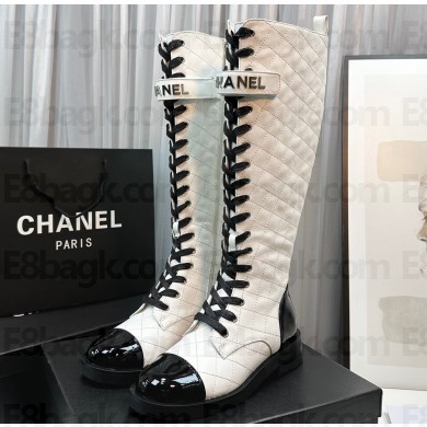 Chanel Lambskin & Patent Calfskin High Boots G45005 White 2023