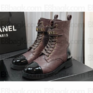 Chanel Lambskin & Patent Calfskin Combat Boots G45005 Burgundy 2023