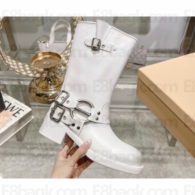 Miu Miu Leather Ankle Boots White with straps and buckles 2023