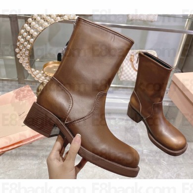 Miu Miu leather booties 5U795D Brown 2023