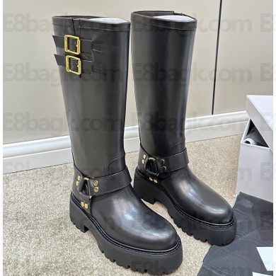 Celine Bulky Biker High Boots In Calfskin Black 2023
