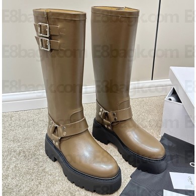 Celine Bulky Biker High Boots In Calfskin Khaki 2023