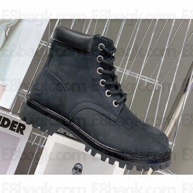 Celine Laced Up Boots In Suede Calfskin Black 2023