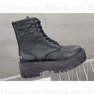 Celine Bulky Laced Up Boots In Nylon And Shiny Bull Black 2023