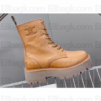 Celine Lace-Up Boots With Triomphe Celine Bulky In Shiny Bull Brown 2023