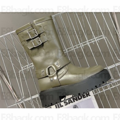 Celine Bulky Mid Biker Boots With Harness In Calfskin Khaki 2023