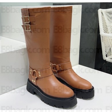 Celine Bulky Biker High Boots In Calfskin Brown 2023