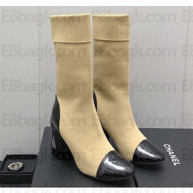 Chanel Heel 7cm Knit & Patent Calfskin Short Boots G40134 Beige 2023