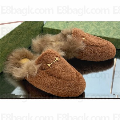 Gucci Princetown Fur Shearling Lamb Slippers Brown 2023