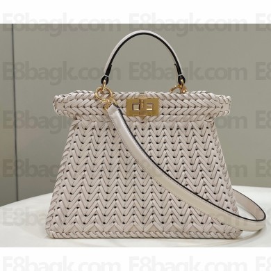 Fendi Peekaboo Iseeu Small Bag in interlace leather White 2023