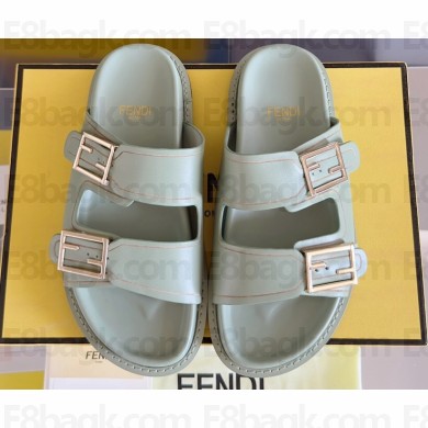 Fendi Feel leather Double-band flat slides Green 2023