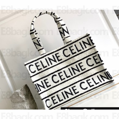 Celine Large Cabas Thais Bag In Textile With Celine All Over 196762 White/Black 2023