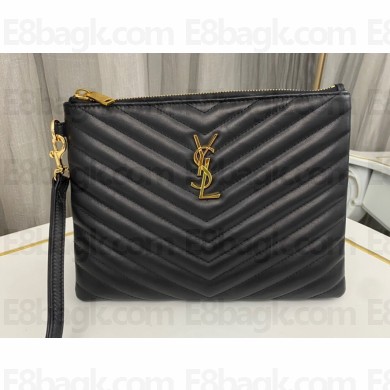 Saint Laurent cassandre matelassé a5 pouch in quilted leather 379039 Black/Gold