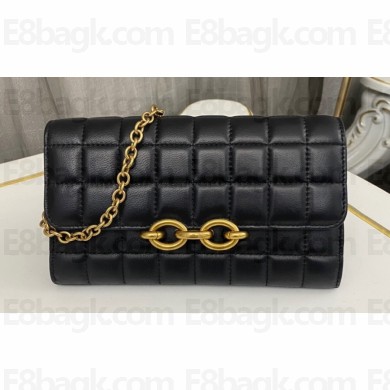 Saint Laurent le maillon chain wallet in shiny quilted lambskin 738109 Black