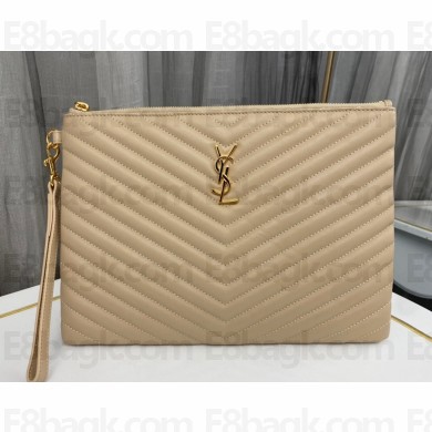 Saint Laurent cassandre matelassé tablet pouch in quilted leather 559193 Beige