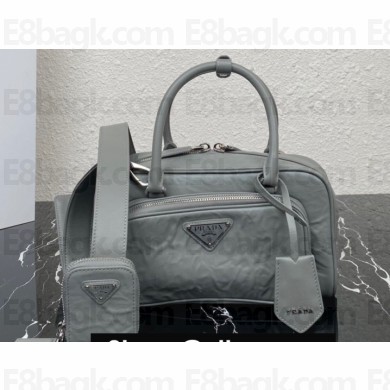 Prada Antique nappa leather multi-pocket top-handle bag 1bb099 Gray 2023