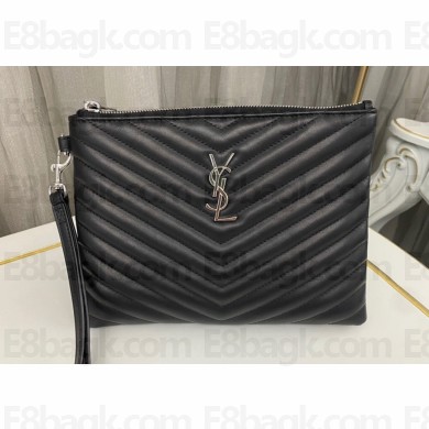 Saint Laurent cassandre matelassé a5 pouch in quilted leather 379039 Black/Silver