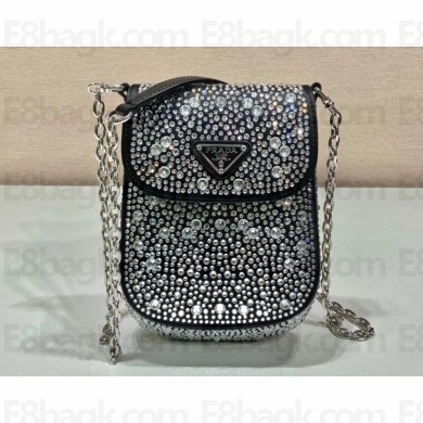 Prada Mini Cleo bag with Crystals 1BH185 Black 2023