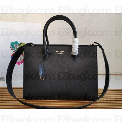 Prada Large Saffiano Leather Handbag 1ba153 Black/Red 2023