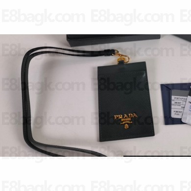 Prada Saffiano Leather Badge Holder 1MC007 Metal lettering logo Black/Gold