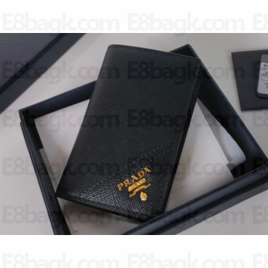 Prada Saffiano Leather Card Holder 2MC101 Metal lettering logo Black/Gold