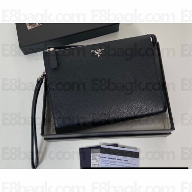 Prada Leather Pouch Clutch Bag 2NE009 metal lettering logo Black/Silver
