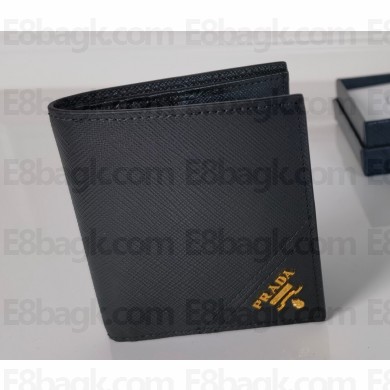 Prada Saffiano Leather Wallet 2MO004 Metal lettering logo Black/Gold