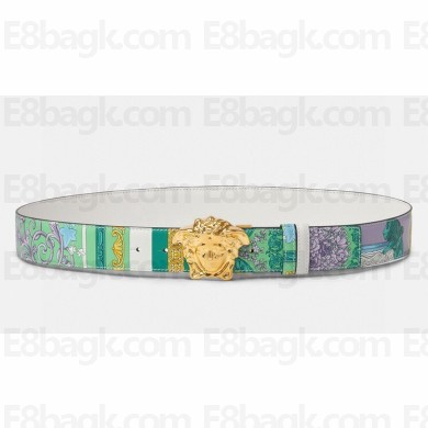 Versace Reversible Barocco Medusa Leather Belt 4 cm White/Green 2023