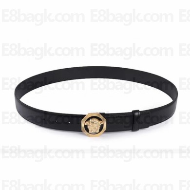 Versace Black & Gold Octagonal Medusa Leather Belt 4 cm 2023
