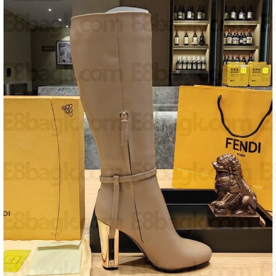 Fendi Heel 10cm Delfina leather high-heeled boots Camel with Straps 2023