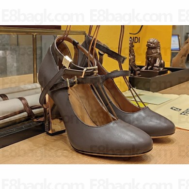 Fendi Heel 10cm Delfina leather high-heeled court pumps Coffee 2023