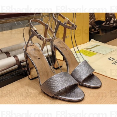 Fendi Heel 10cm Delfina leather high-heeled Sandals karung Gun Color 2023