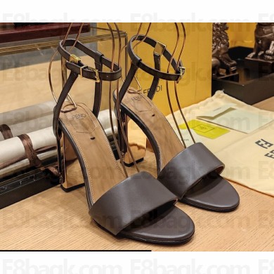 Fendi Heel 10cm Delfina leather high-heeled Sandals Coffee 2023