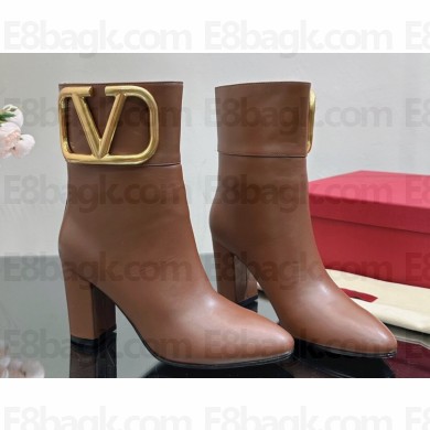 Valentino High Heel Ankle Boots In Calfskin Leather Brown with VLogo Signature detail 2023